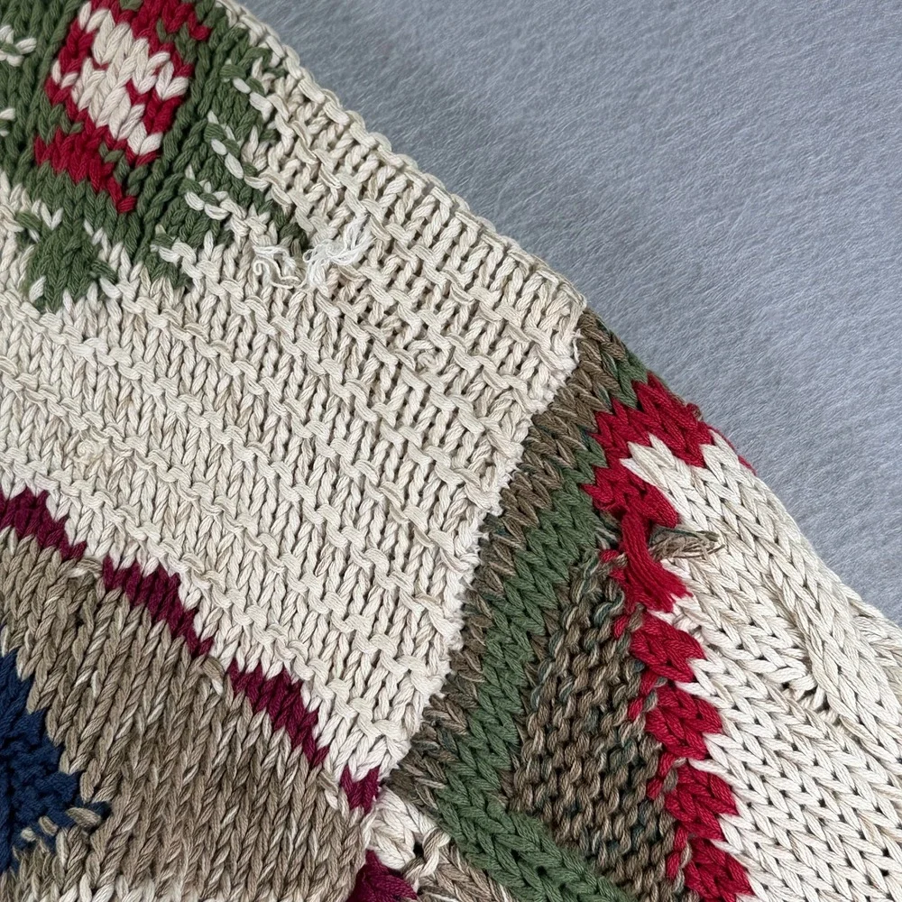 Vintage Boston Traders Hand Knit Cotton‎ Sweater Mens Medium Aztec Pattern